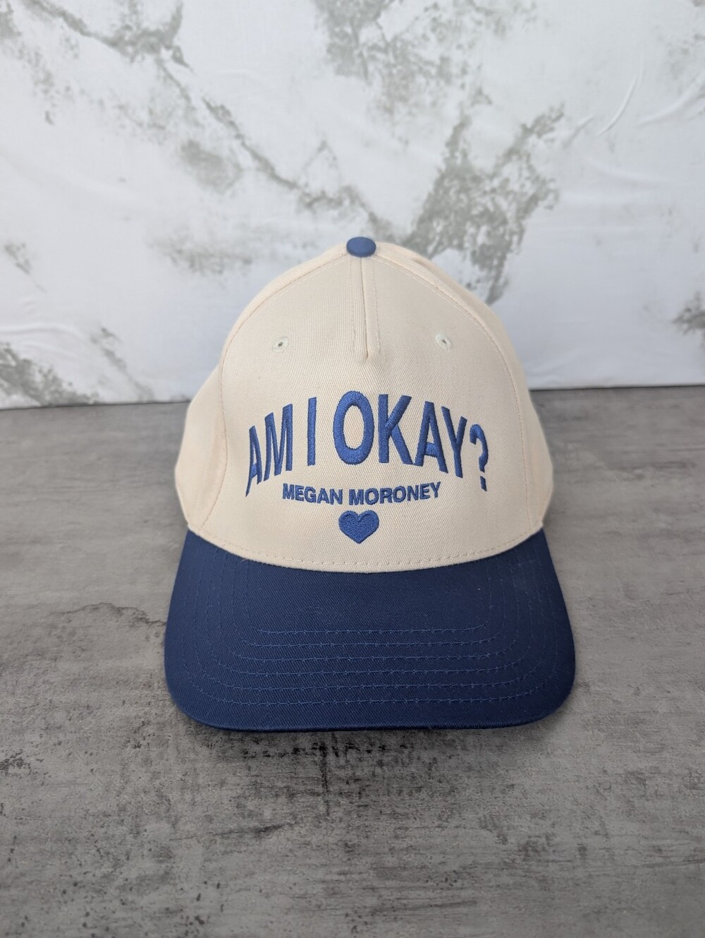 "Am I Okay?" Megan Moroney Blue Tan Concert Snapback Hat Cap Otto Tag